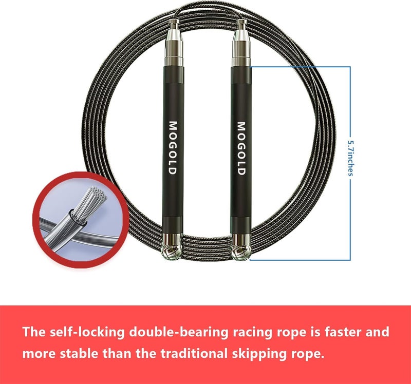 MOGOLD 2-in-1 Speed Rope: 2mm for Boxing/MMA & 3mm for CrossFit - Tool-Free Adjustable Cable System with Dual Bearings - Sweatproof Hybrid Grip for High-Intensity Training - Image 5